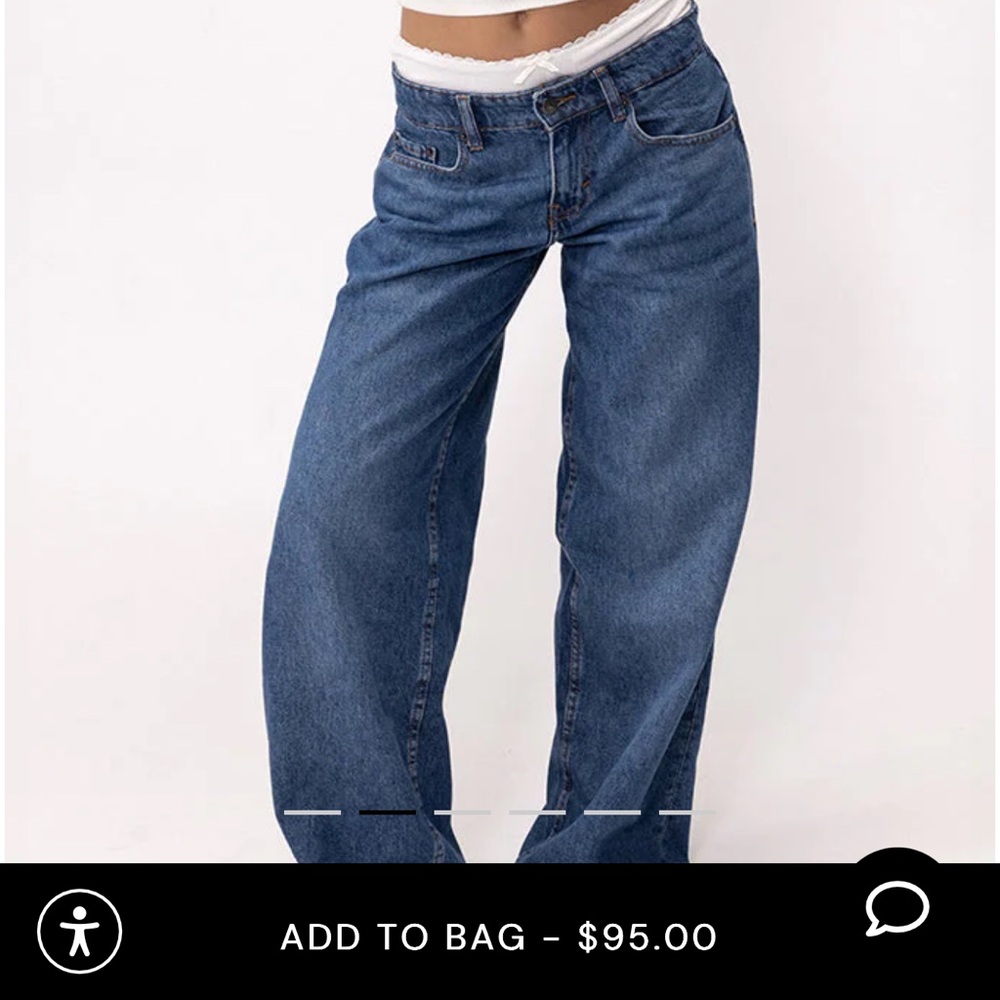 Motel Rocks Roomy Extra Wide Low Rise Jeans In Mid Blue Used